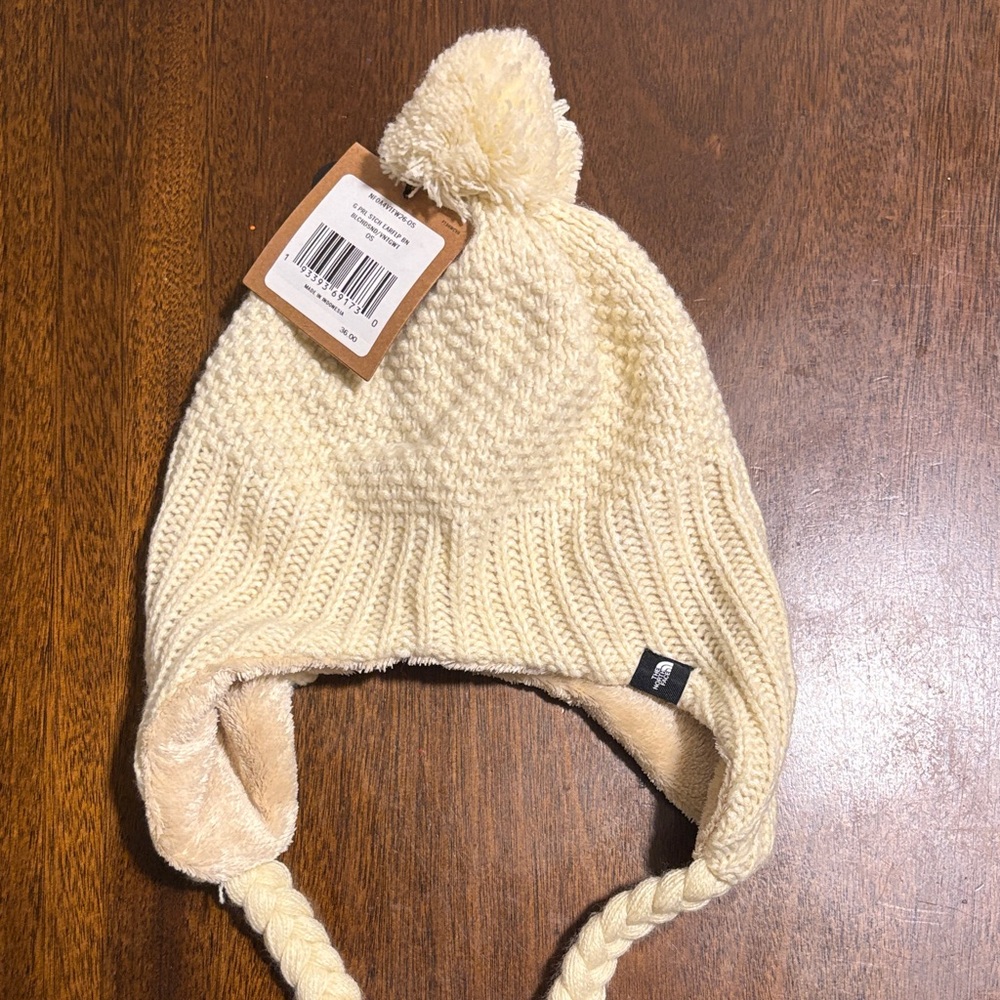 The North Face Cream Knit Pom-Pom Hat for Kids